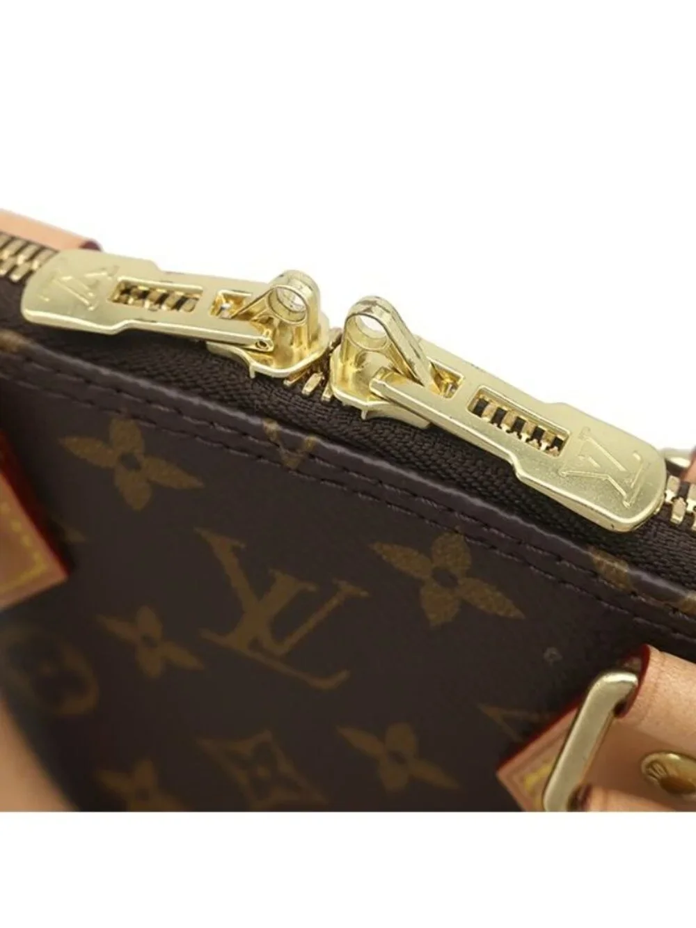 Louis Vuitton 2-Way Bag Alma BB Monogram Canvas Gold Brown Handbag Padlock